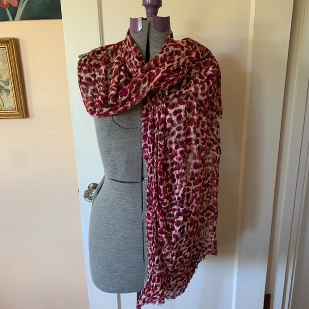 Burgundy Cheetah Leopard Animal Print Gauze Scarf Lightweight Shawl